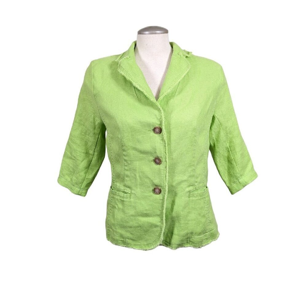 Vintage Coldwater Creek Jacket Blazer Womens Size 12 Linen Lime Green Pockets